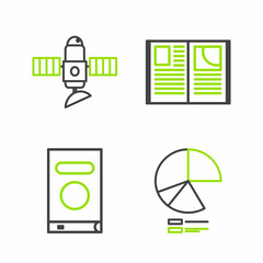 Poster - Set line Pie chart infographic, Book, Open book and Satellite icon. Vector