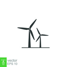 Wind Power Icon. Simple Solid Style. Mill, Silhouette, Farm, Pictogram, Wheel, Power, Technology, Tower, Power, Energy Alternative Concept. Vector Illustration Isolated On White Background EPS 10