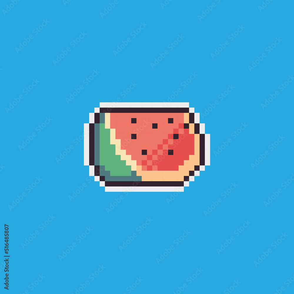 Fully editable pixel art vector illustration cartoon watermelon for ...