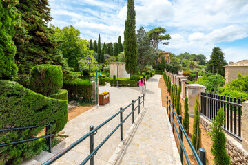 Wall Mural - A sunny summer afternoon in the scenic Jardins Rei Joan Carles, a public garden in the historic picturesque village of Valldemossa on the Balearic island of Palma, Spain.