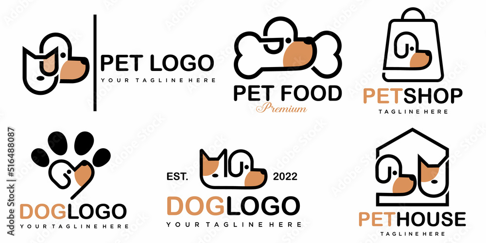 pets Logo dog and cat design vector template Linear style.icon set for ...