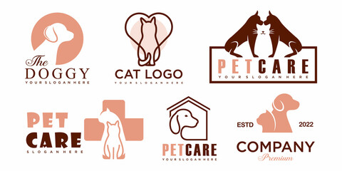 Wall Mural - Pet style icon set logo design set for pet shop, hotel, veterinarian .