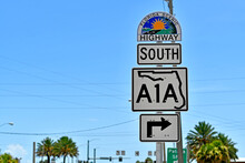 State Road A1A Sign. A1A Is A Major North/south Florida State Road That Runs Miles Along Coast Of The Atlantic Ocean