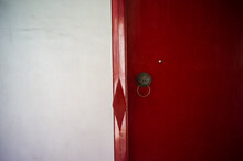 Red Chinese Door With Lion Knocker
