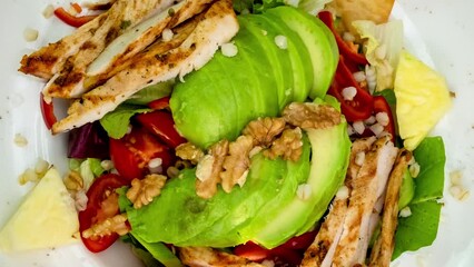 Wall Mural - Grilled Chicken Salad on a White Background