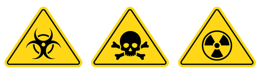 Wall Mural - danger toxic, poison, toxic, biohazard caution sign. skull, virus, chemical danger yellow triangle s