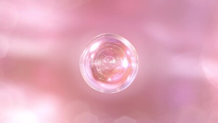 Wall Mural - 3d animation cosmetics many atoms floating in droplets. collagen bubbles design. moisturizing cream 