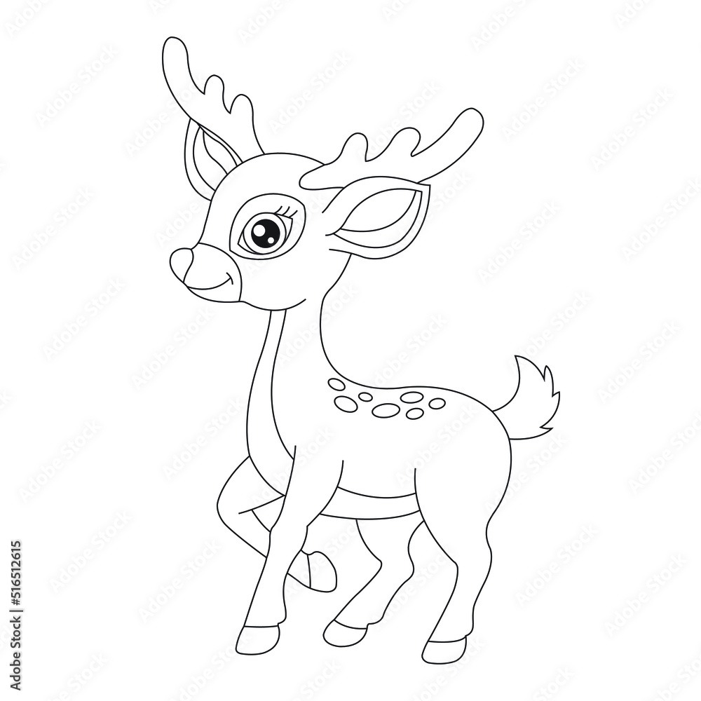 Cute deer coloring page for kids animal outline reindeer coloring book ...