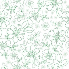  Cute floral pattern in a small flower. Seamless vector texture. An elegant template for fashionable prints. Printing with white flowers and leaves,green outline. white background.