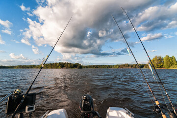 Wall Mural - Lake fishing trip in motorboat