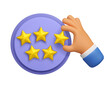 © olenago - 3d five golden star review badge. Vector gold positive customer experience illustration isolated on white background. Feedback concept
