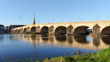 Poster - Jacques-Gabriel bridge and Loire rive in Blois city