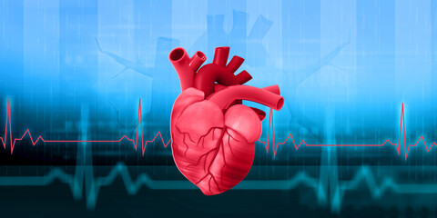 Sticker - Human heart on science background. 3d illustration..