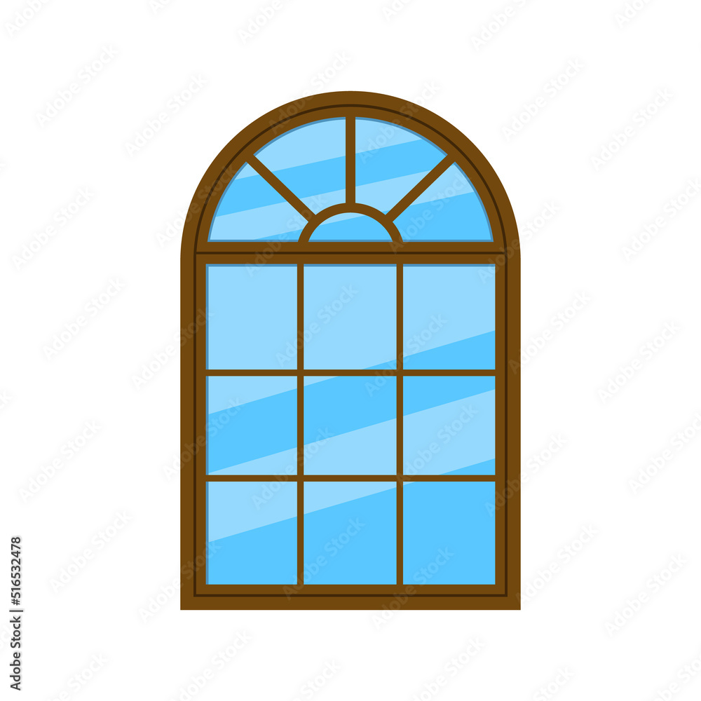 Cartoon window. Wood brown frame with glass. Flat square windowpane ...