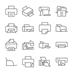 Wall Mural - Printer icons set. Printing on the printer, printers of various shapes, linear icon collection. Line with editable stroke