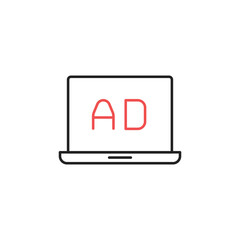 Wall Mural - Advertise on laptop screen. Ads icon. High quality coloured vector illustration..