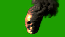 Grey Scary Burning Man Skull On Chroma Key Screen With Fire - War Concept, Isolated - Object 3D Rendering