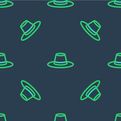 Canvas Print - Line Man hat with ribbon icon isolated seamless pattern on blue background. Vector