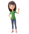 Cartoon character girl showing thumbs up on a white background. 3d render illustration.