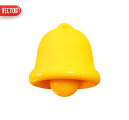 Wall Mural - yellow bell. realistic 3d design element in plastic cartoon style. icon isolated on white background
