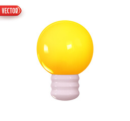 Bulb creative idea. yellow lightbulb. Realistic 3d design element In plastic cartoon style. Icon isolated on white background. Vector illustration