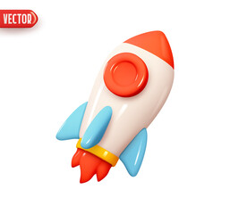 Wall Mural - rocket take off up. flight spaceship. realistic 3d design element in plastic cartoon style. icon iso
