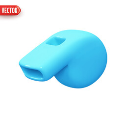 Wall Mural - sports whistle blue color. realistic 3d design element in plastic cartoon style. icon isolated on wh