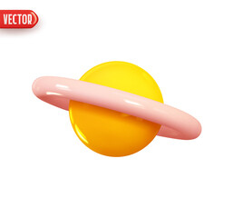 Wall Mural - yellow planet saturn, jupiter, uranus, neptune, with ring around. realistic 3d design element in pla