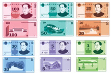Chinese Currency Yuan. Chinese Money Front And Back Vector Illustration Collection.