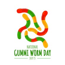 Vector Illustration, Gummi Worm Isolated On White Background, As A Banner Or Poster, National Gummi Worm Day.