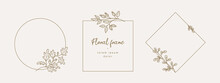 Hand Drawn Floral Frames With Branches And Leaves. Elegant Logo Template. Vector Illustration Vintage Decorative Elements For Label, Branding Business Identity, Wedding Invitation, Greeting Card