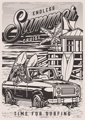 Sticker - Sea surfing vintage monochrome flyer