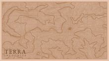 Ancient Abstract Earth Relief Old Map. Generated Conceptual Vector Elevation Map Of Fantasy Landscape.