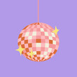 © Felizabeth - Pink disco ball with stars. Vector flat illustration on purple isolated background. Template for greeting cards, posters