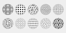 Set Of Balls With Different Textures, Vector Design, Grayscale