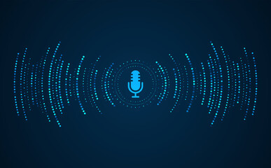 Podcast concept. Microphone with voice recording wave. Future technology