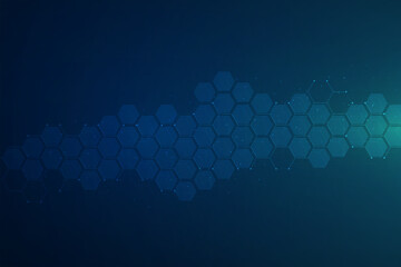 Hexagons pattern on blue background. Genetic research, molecular structure. Chemical engineering. Concept of innovation technology. Used for design healthcare, science and medicine background