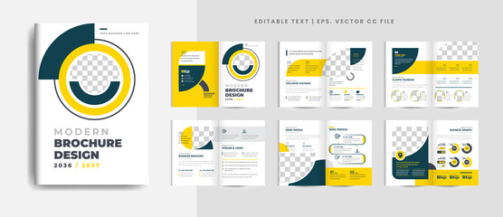 Poster - 16 Pages Geometric Colorful Business Brochure with modern abstract design. Use for marketing,print, annual report and business presentations fully editable text and Vector cc file