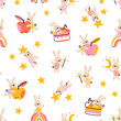 Magic rabbits and stars, pattern illustration