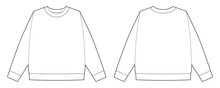 Childrens Technical Sketch Sweatshirt. Kids Wear Jumper Design Template. Front And Back View.