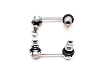 Wall Mural - Suspension stabilizer bar car spare part. Thrust of two spherical joints isolated on a white background.