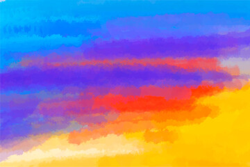 the sky at sunset, watercolor background, painting with strokes, red, blue and yellow tones, backgro