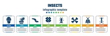 Insects Concept Infographic Design Template. Included Platypus, Cactus, Worm, Clover, Ant, Bones, Firefly, Stick Insect Icons And 8 Steps Or Options.