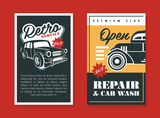 Wall Mural - Retro Car Service and Repair Vintage Style Design Vector Template