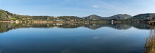 Wide Panoramic View Of Lago D'Averno Located In Campi Flegrei Area, Pozzuoli, Campania, Italy