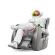 astronaut is relaxing on the recline arm chair