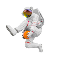 Wall Mural - astronaut is playing basketball