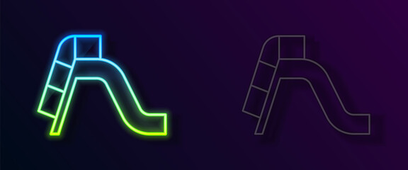 Glowing neon line Slide playground icon isolated on black background. Childrens slide. Vector