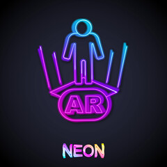 Glowing neon line Augmented reality AR icon isolated on black background. Virtual futuristic wearable devices. Vector