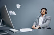 © SHOTPRIME STUDIO - businessmen sitting with headphones documents on the table computer technologies